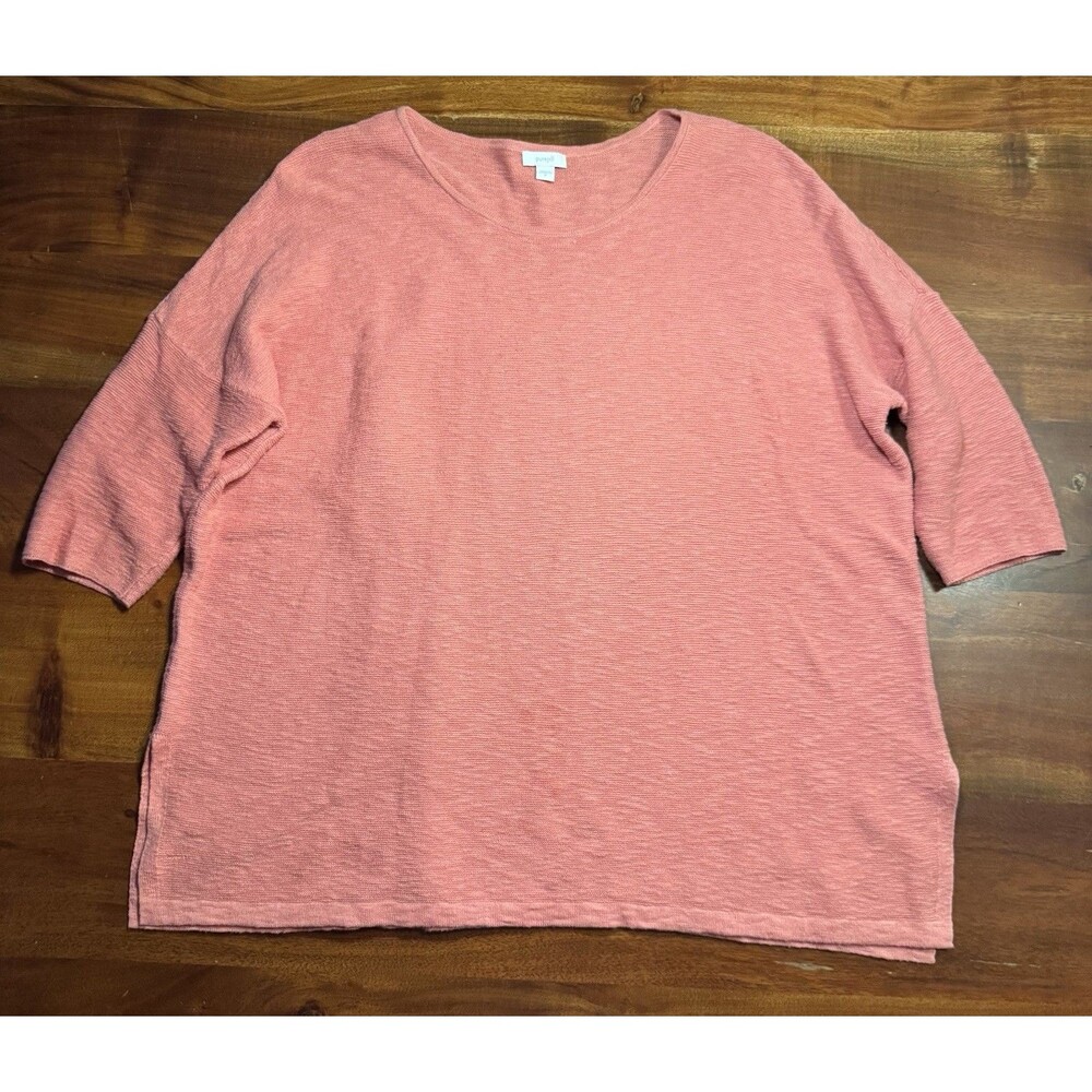 Pure Jill J Jill Cotton Linen Knit Sweater Women Medium Coral Pink Slouchy Boxy